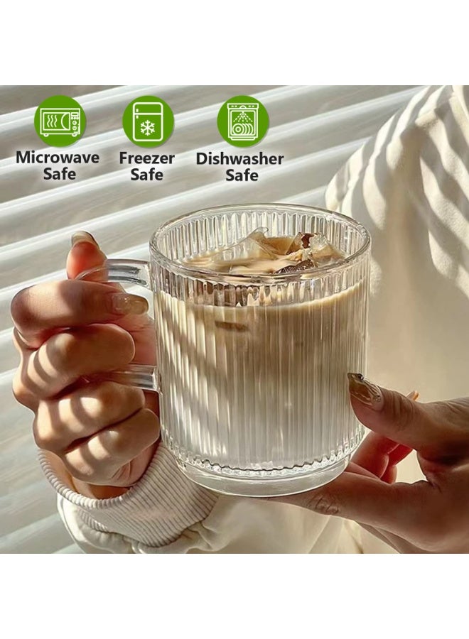LODROC 6 PACK Premium Glass Coffee Mugs with Handle, 12 OZ Classic Vertical Stripes Glass Coffee Cups, Transparent Tea Cup for Hot/Cold Beverages, Glassware Set for Americano, Latte, Cappuccino - Image 4